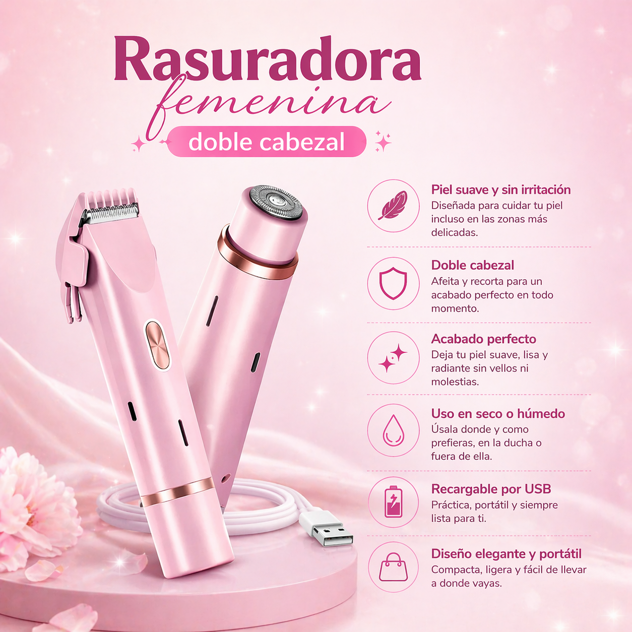 Rasuradora Femenina - Doble Cabezal…