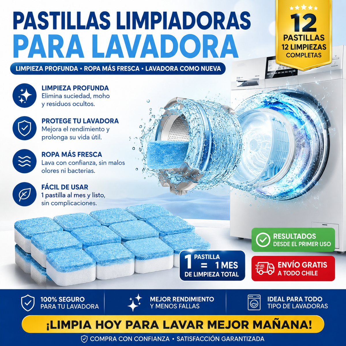 Pastillas Limpiadoras Lavadoras V&H X 12