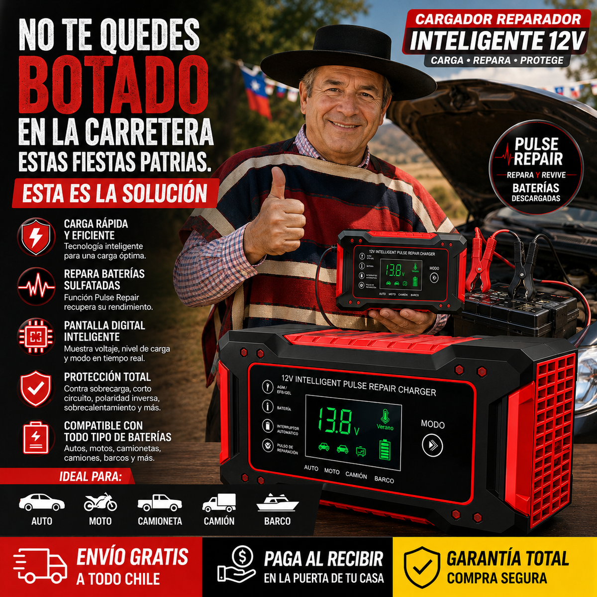 CARGADOR REPARADOR DE BATERIAS PARA AUTO V&H