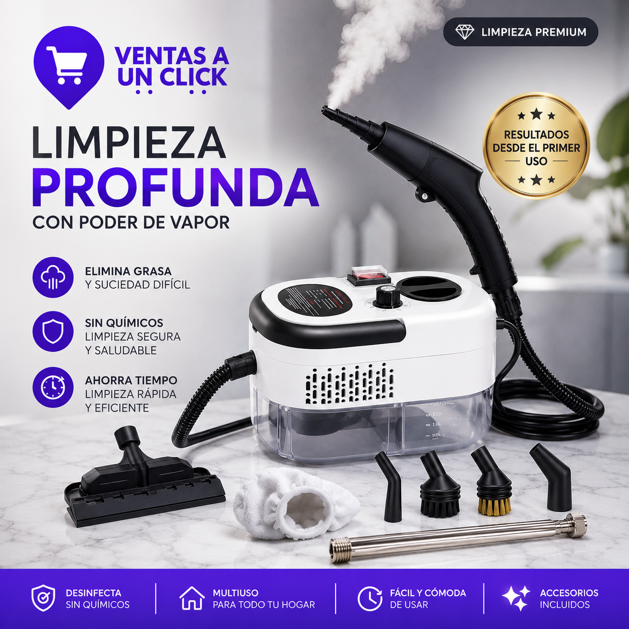 Máquina limpiadora  a Vapor Portatil 2500w